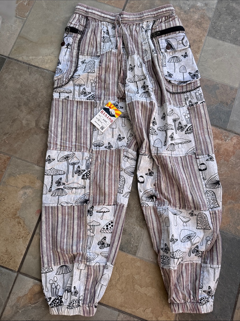 Patchwork Mushroom Print Jogger Pants - Beige
